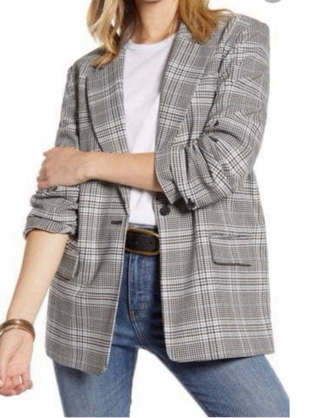 Treasure & Bond Plaid Oversized Blazer Black White Size M
